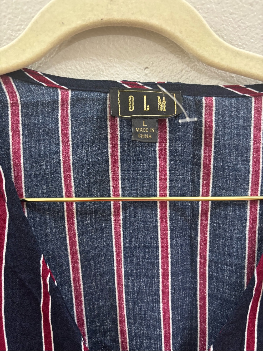 Navy Striped Tie-Front Blouse with Red & White Stripes - Picture 2 of 4